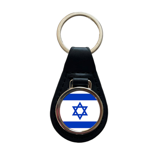 Israel Country Flag Black Leather Metal Keychain