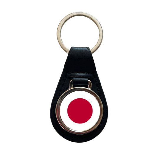 Japan Country Flag Black Leather Metal Keychain