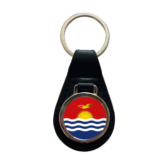 Kiribati Country Flag Black Leather Metal Keychain