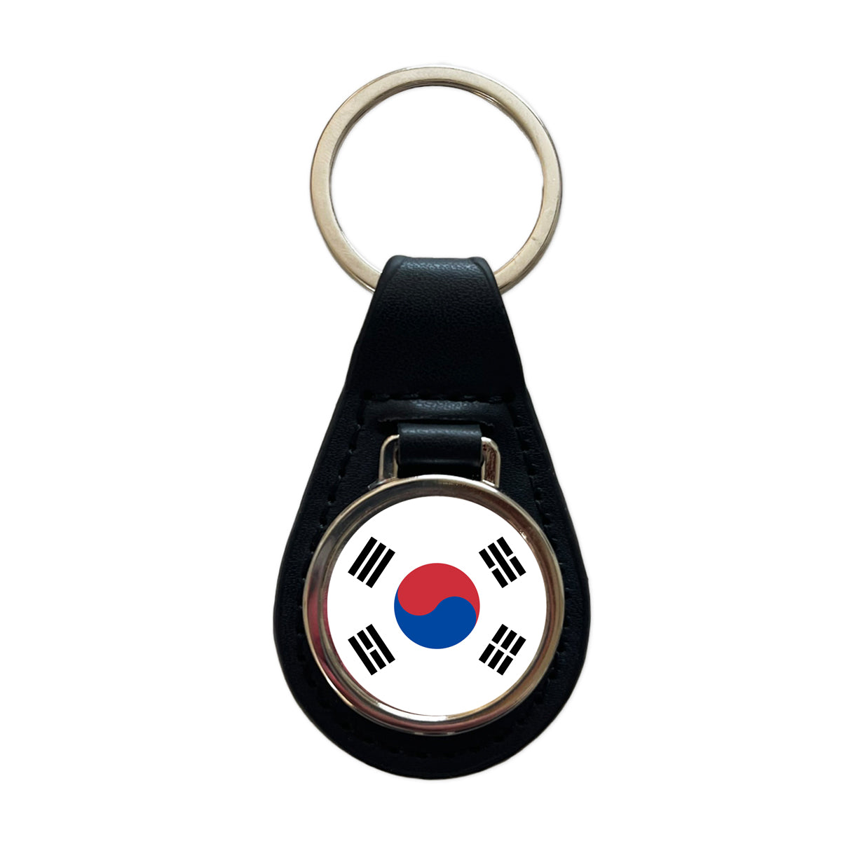 Korea (the Republic of) Country Flag Black Leather Metal Keychain