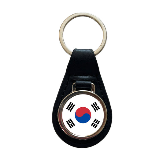Korea (the Republic of) Country Flag Black Leather Metal Keychain