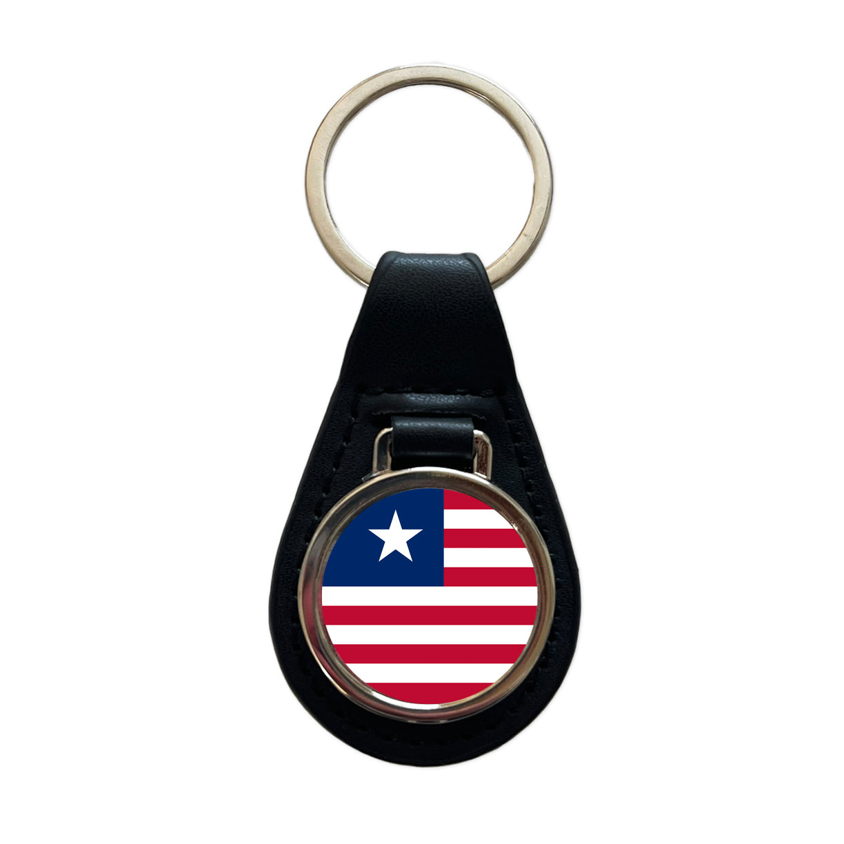 Liberia Country Flag Black Leather Metal Keychain