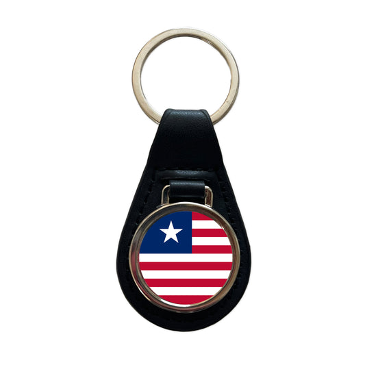Liberia Country Flag Black Leather Metal Keychain