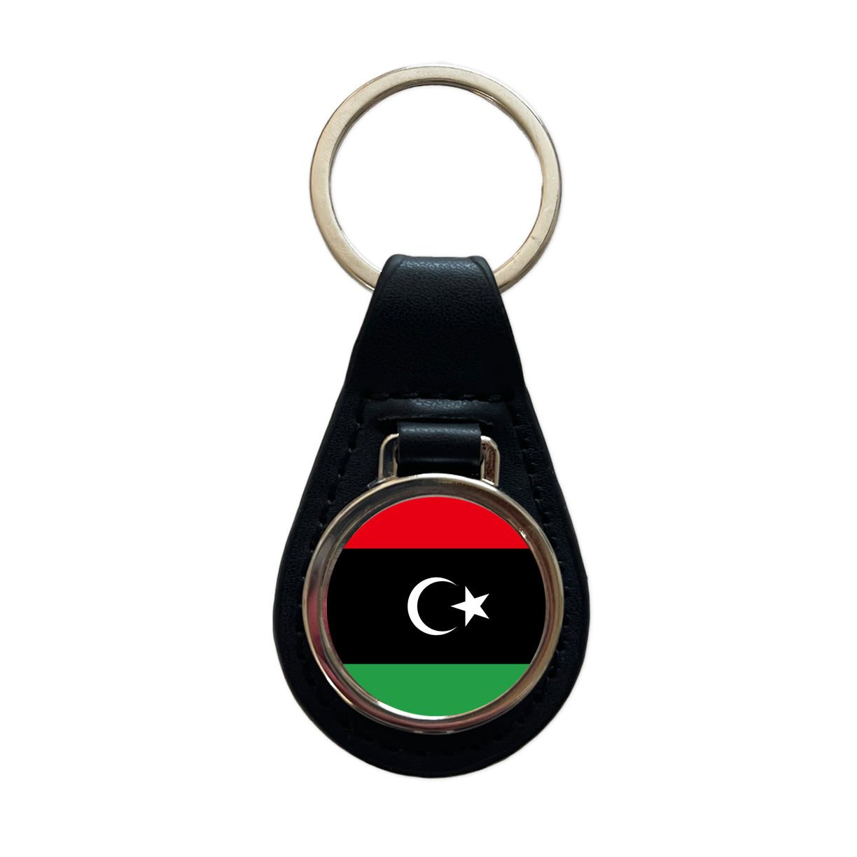 Libya Country Flag Black Leather Metal Keychain