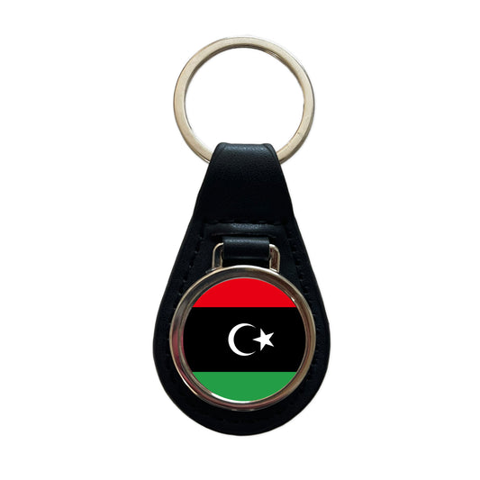 Libya Country Flag Black Leather Metal Keychain