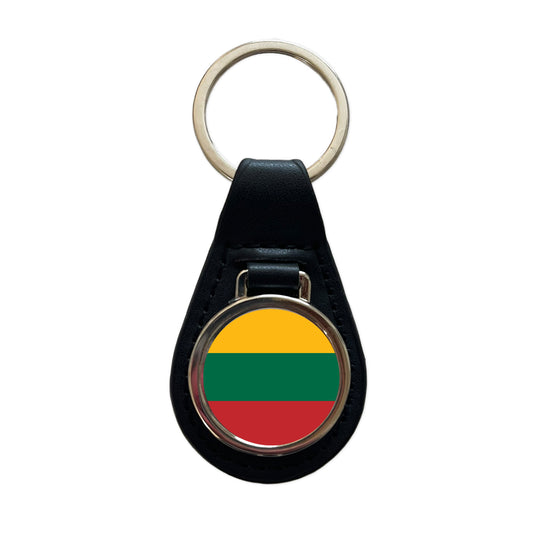 Lithuania Country Flag Black Leather Metal Keychain
