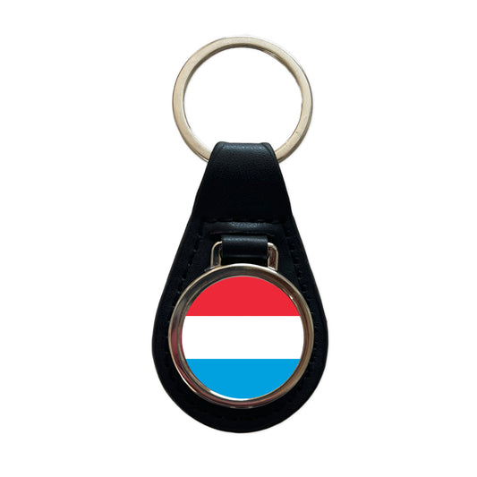 Luxembourg Country Flag Black Leather Metal Keychain