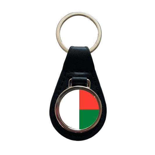 Madagascar Country Flag Black Leather Metal Keychain