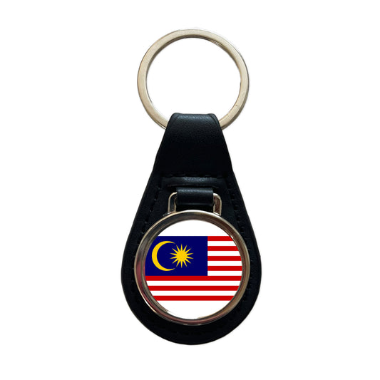 Malaysia Country Flag Black Leather Metal Keychain