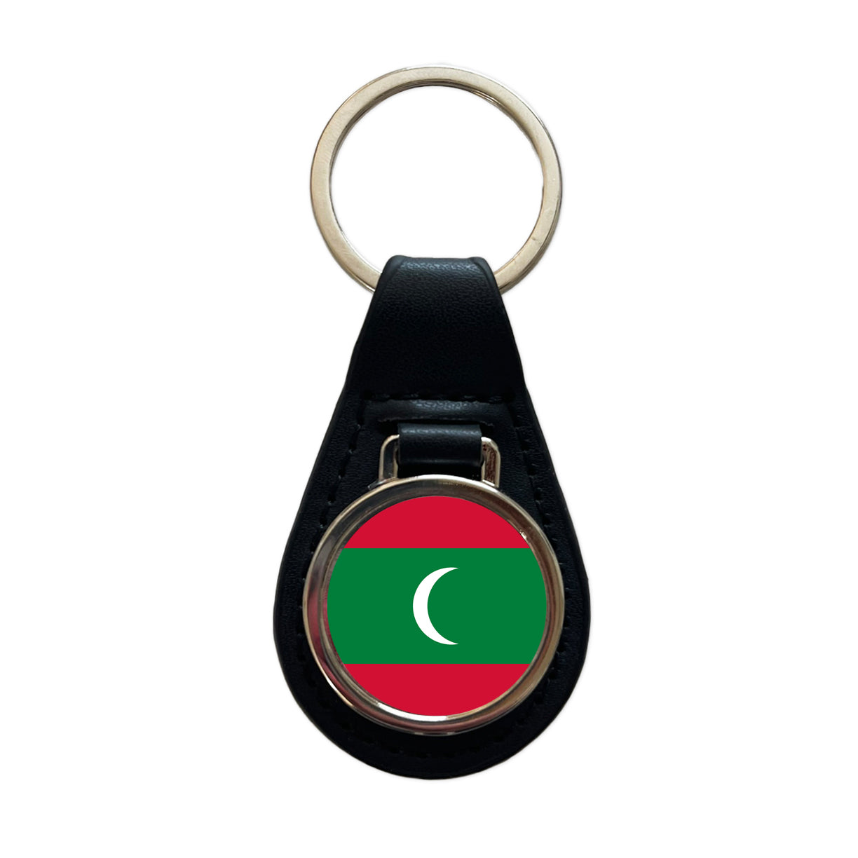 Maldives Country Flag Black Leather Metal Keychain