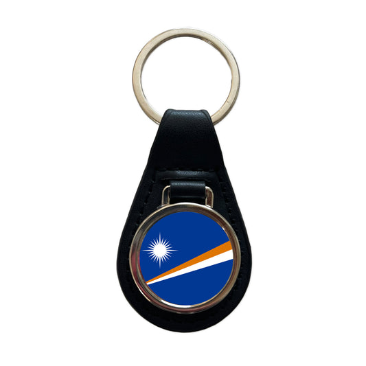 Marshall Islands Country Flag Black Leather Metal Keychain