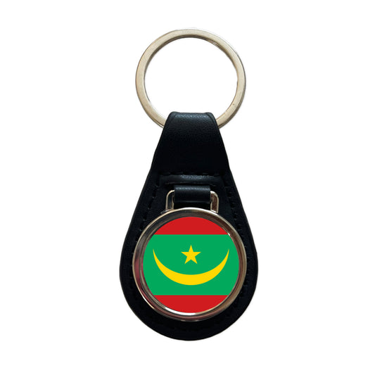 Mauritania Country Flag Black Leather Metal Keychain
