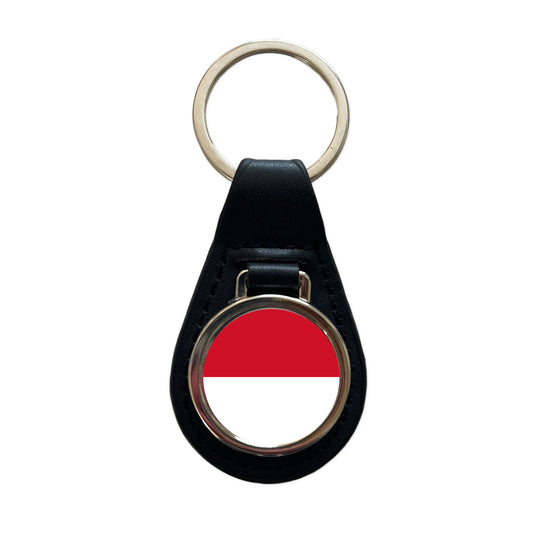 Monaco Country Flag Black Leather Metal Keychain