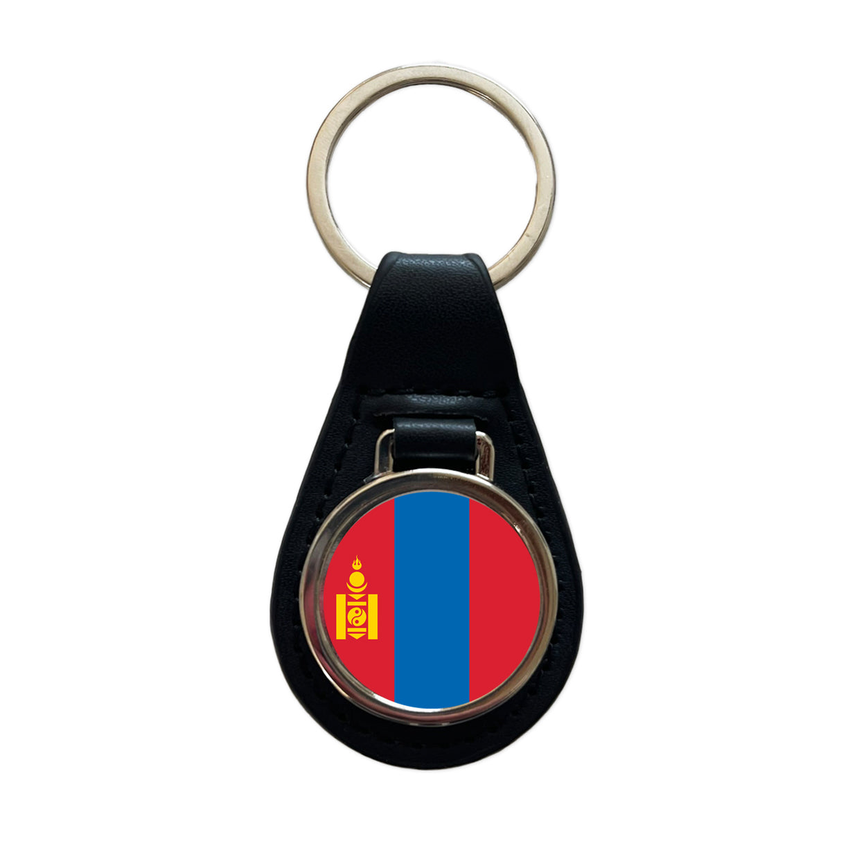 Mongolia Country Flag Black Leather Metal Keychain