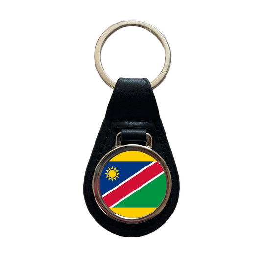 Namibia Country Flag Black Leather Metal Keychain