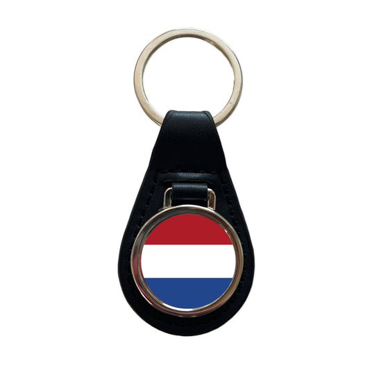 Netherlands (the) Country Flag Black Leather Metal Keychain