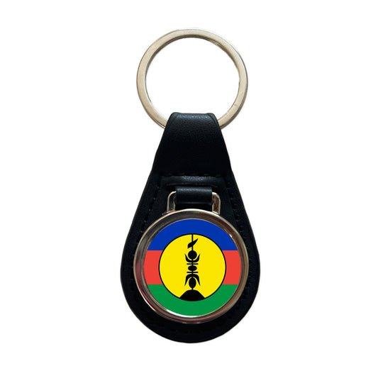 New Caledonia Country Flag Black Leather Metal Keychain