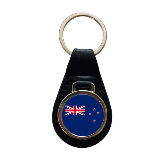 New Zealand Country Flag Black Leather Metal Keychain