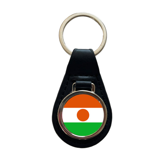 Niger (the) Country Flag Black Leather Metal Keychain