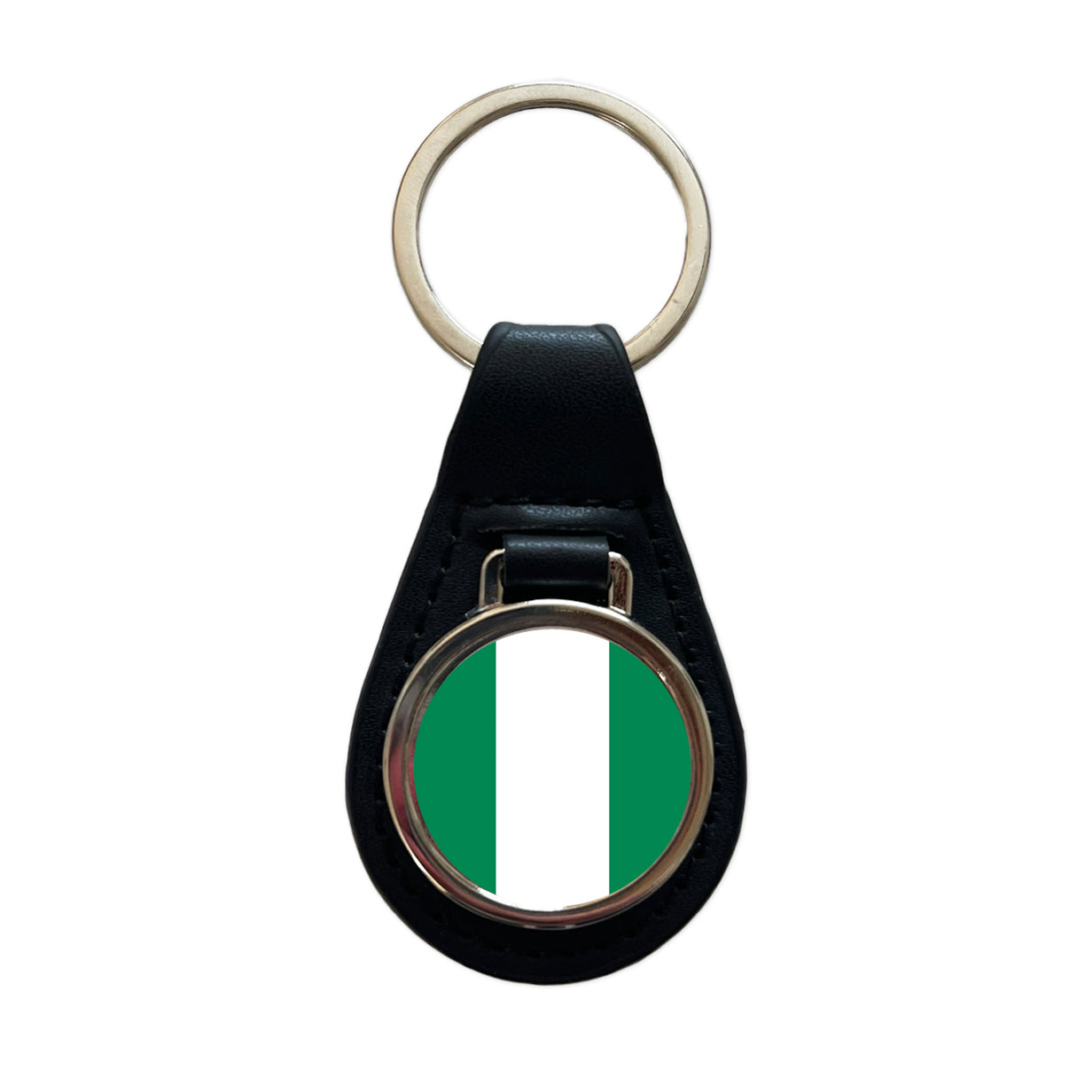 Nigeria Country Flag Black Leather Metal Keychain