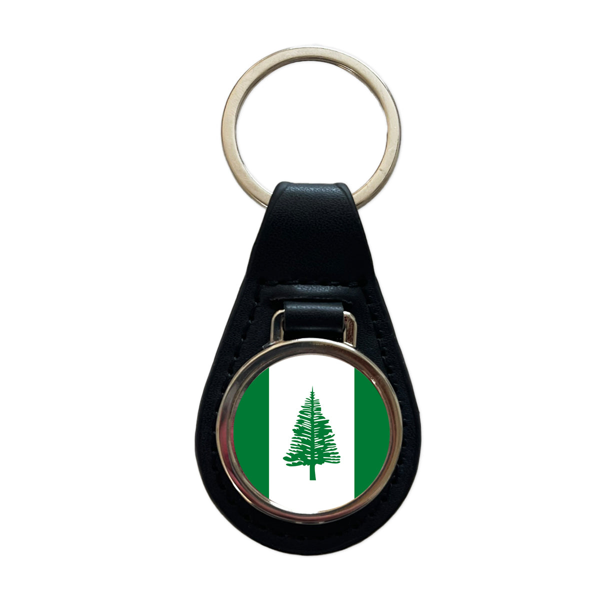 Norfolk Island Country Flag Black Leather Metal Keychain