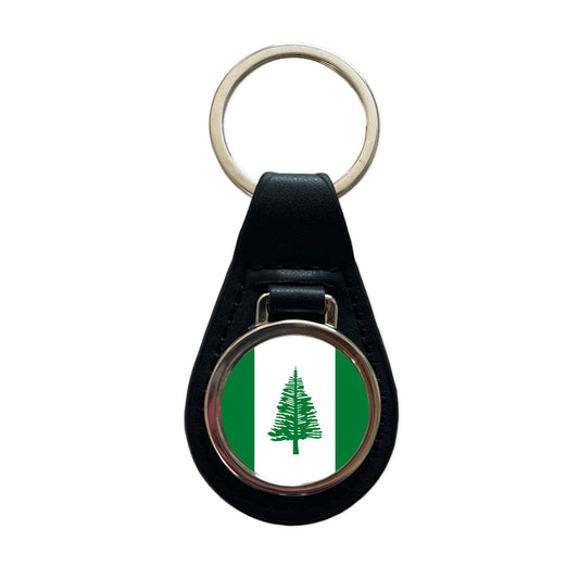 Norfolk Island Country Flag Black Leather Metal Keychain