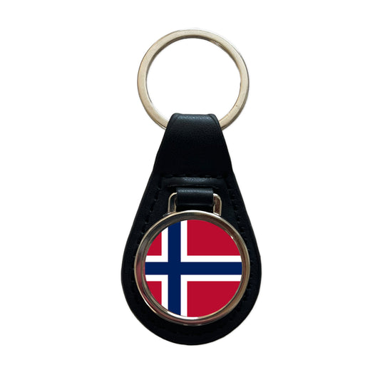 Norway Country Flag Black Leather Metal Keychain