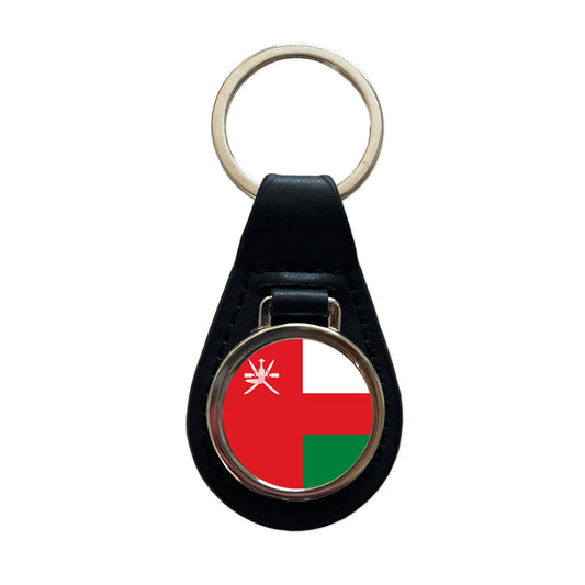 Oman Country Flag Black Leather Metal Keychain