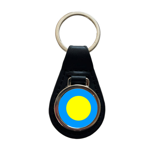 Palau Country Flag Black Leather Metal Keychain
