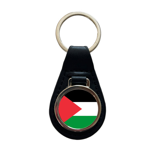 Palestine, State of Country Flag Black Leather Metal Keychain