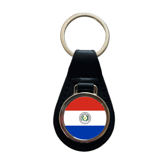 Paraguay Country Flag Black Leather Metal Keychain