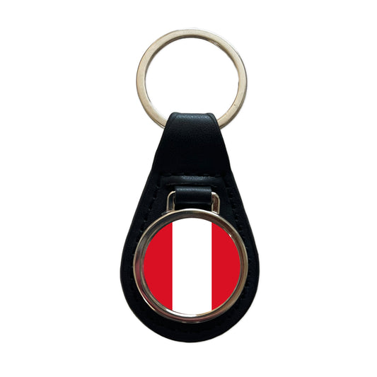 Peru Country Flag Black Leather Metal Keychain