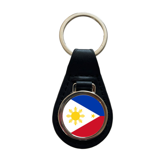 Philippines Country Flag Black Leather Metal Keychain