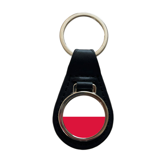 Poland Country Flag Black Leather Metal Keychain