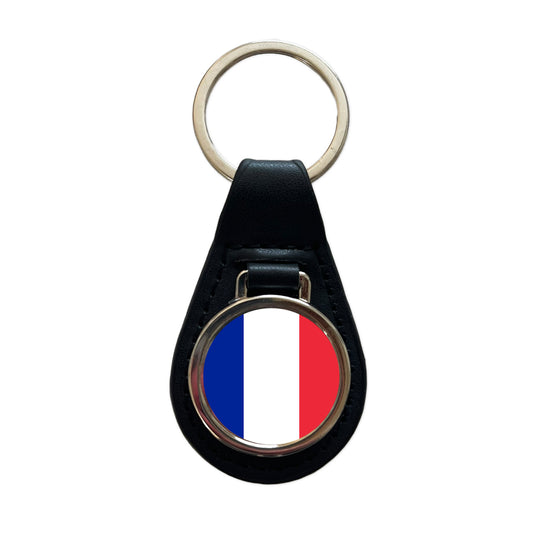 Saint Martin (French part) Country Flag Black Leather Metal Keychain