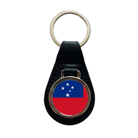 Samoa Country Flag Black Leather Metal Keychain