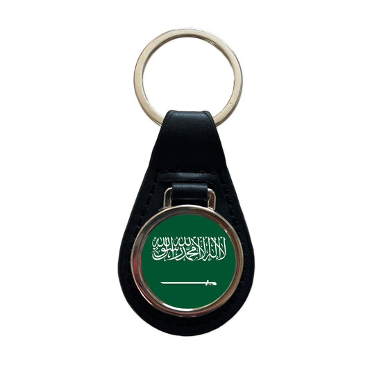 Saudi Arabia Country Flag Black Leather Metal Keychain