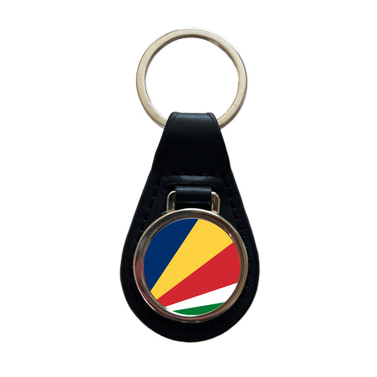 Seychelles Country Flag Black Leather Metal Keychain