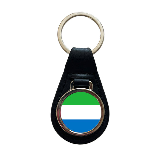 Sierra Leone Country Flag Black Leather Metal Keychain