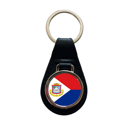 Sint Maarten (Dutch part) Country Flag Black Leather Metal Keychain