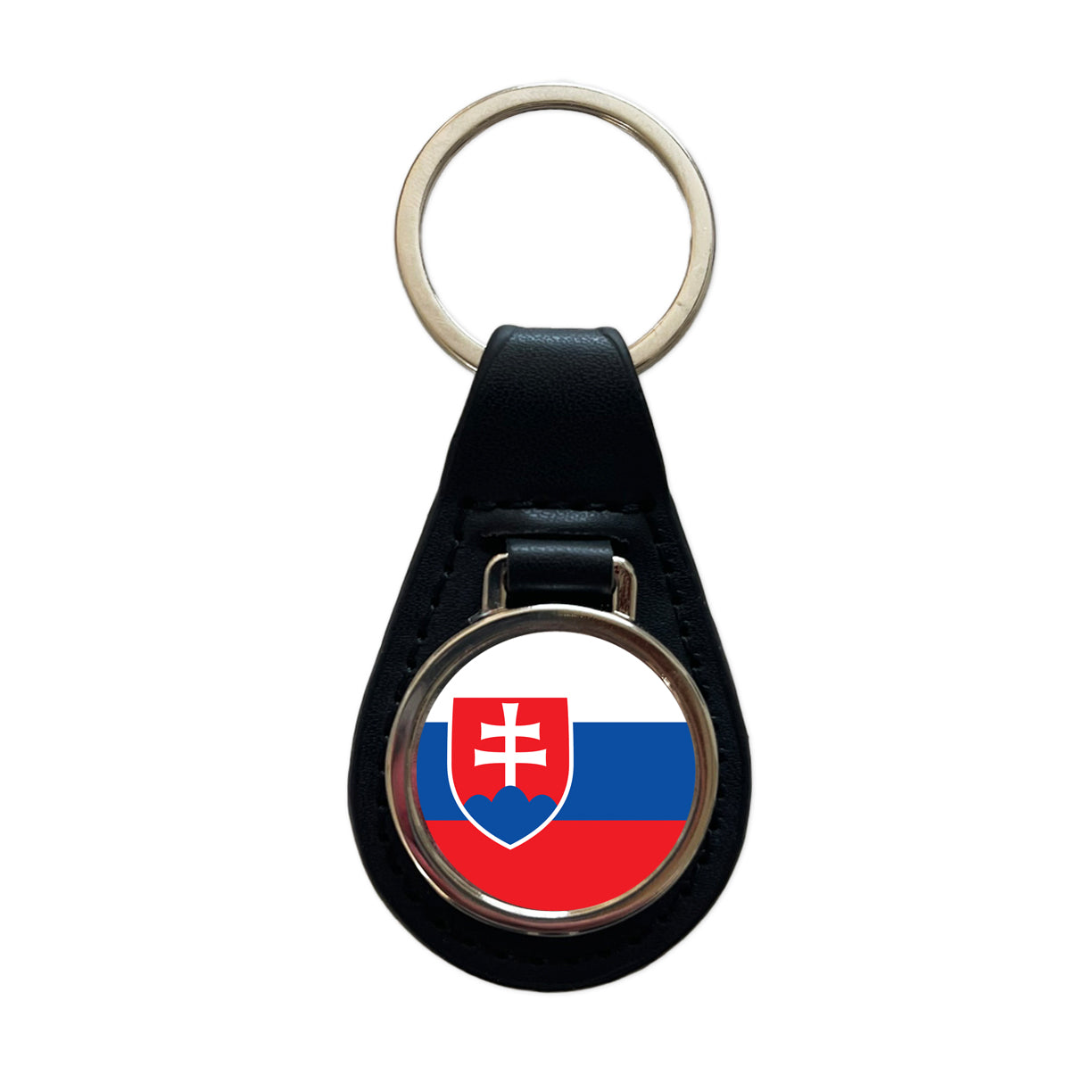 Slovakia Country Flag Black Leather Metal Keychain