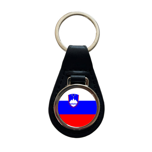 Slovenia Country Flag Black Leather Metal Keychain