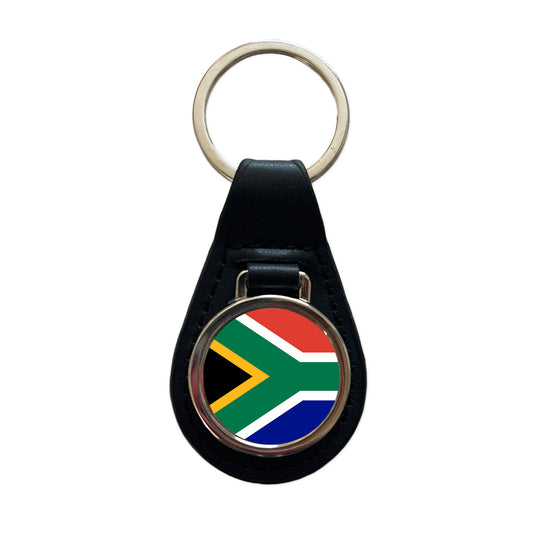 South Africa Country Flag Black Leather Metal Keychain