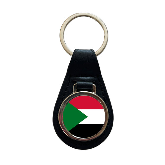 Sudan (the) Country Flag Black Leather Metal Keychain