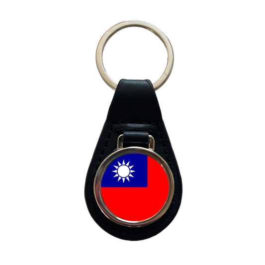 Taiwan Country Flag Black Leather Metal Keychain