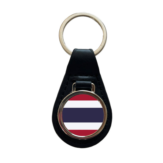 Thailand Country Flag Black Leather Metal Keychain