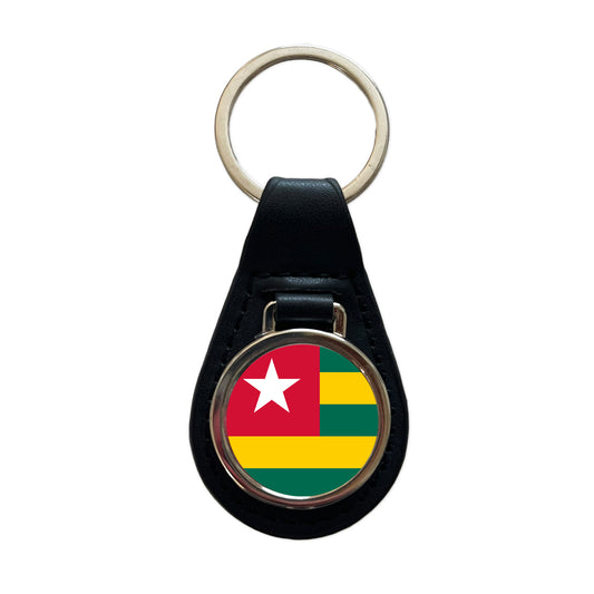 Togo Country Flag Black Leather Metal Keychain