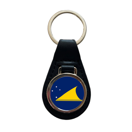 Tokelau Country Flag Black Leather Metal Keychain