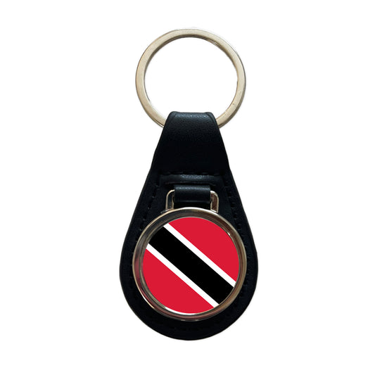 Trinidad and Tobago Country Flag Black Leather Metal Keychain