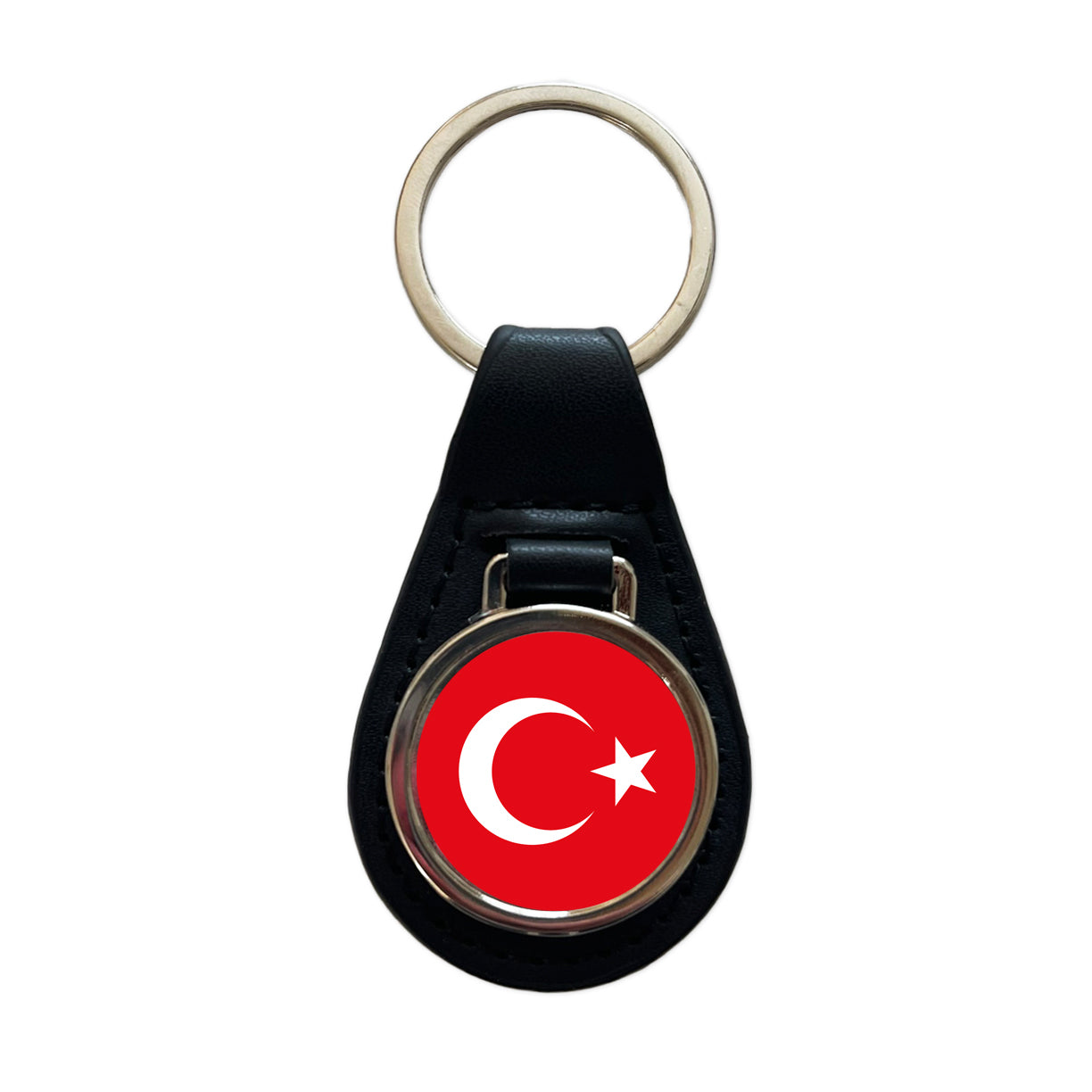 Turkey Country Flag Black Leather Metal Keychain